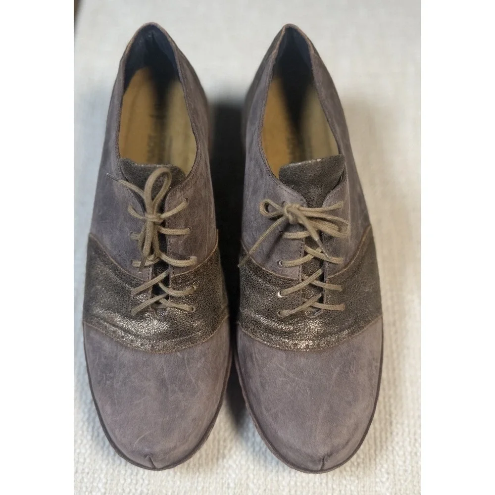 Naot Besalu‎ Women's Gray Metallic Leather Wedge Pump Oxford Shoe EU42/US11-11.5